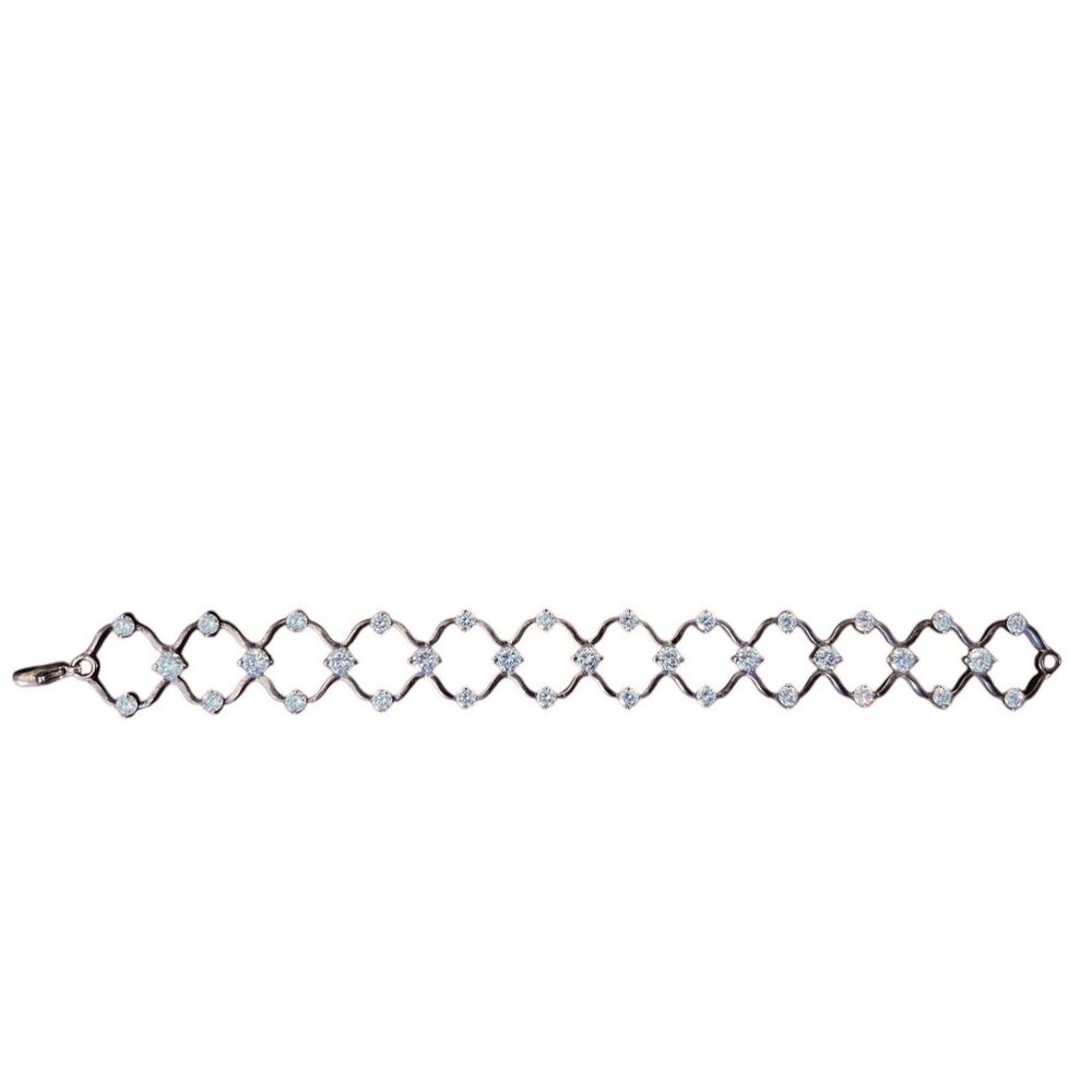 Cz Diamond & sterling Silver Tennis Bracelet 7" Elegant Lattice Design